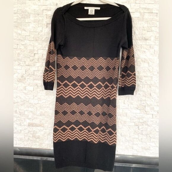 Max Studio Black and Brown/Tan Knit Sweater Dress Size Medium. EUC! - Picture 1 of 4
